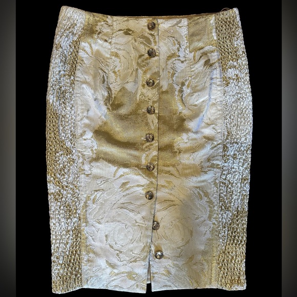 Rare - Gold Metallic Jacquard / Brocade Pencil Skirt by...